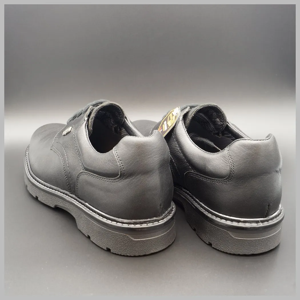 Derby impermeables casual de cuero negro. Zapatos tecnológicos de lujo. BAY Mallorca 620-002. Vista talones.