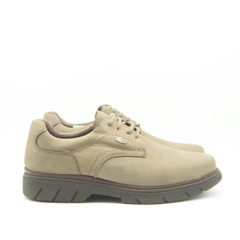 Zapatos Bay, casual con cordones hidrofugado modelo C510, color khaki-gris lateral.